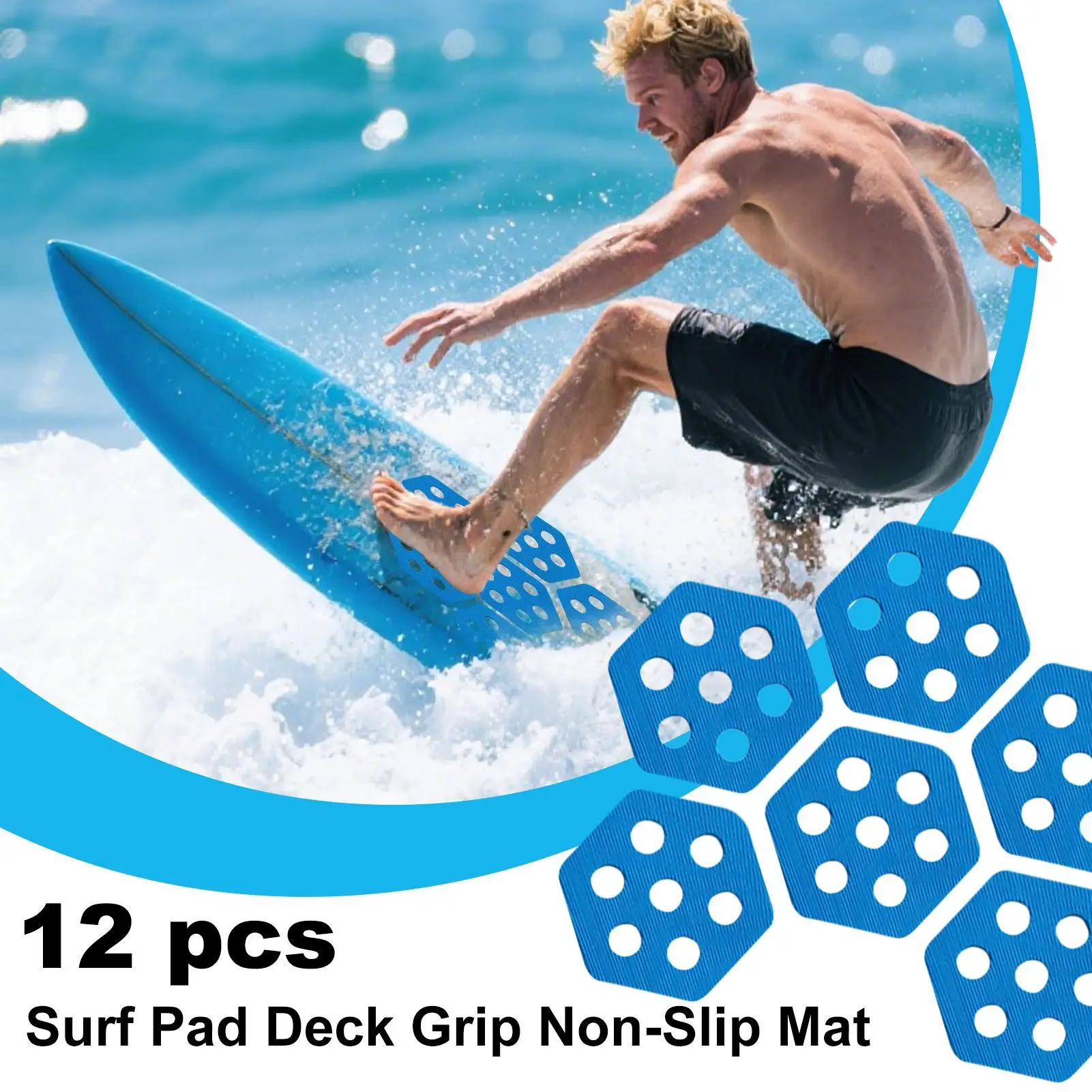 

new Hexagon Surfboard Traction Pads 12PCS Non-slip Honey Comb Hole Mat Adhesive Deck Pad For Grip Surf Surf Boards Skimboarding