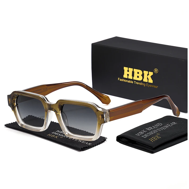 

HBK Vintage Men's Polarized Sunglasses High-Quality Temple Tips Square Sun Glasses Women's Driving Outdoor Party Glasses UV400
