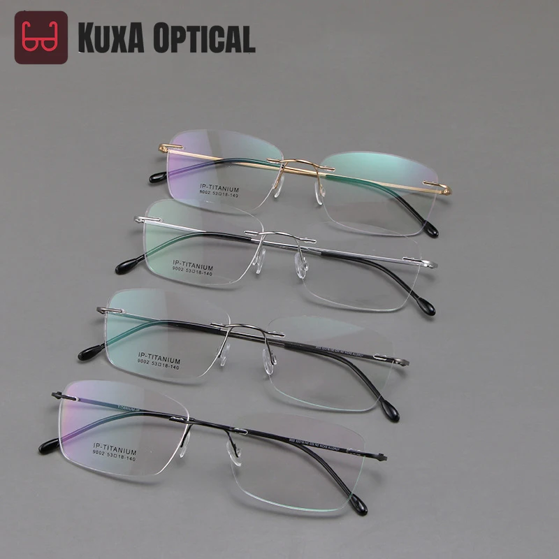 KUXA 2g Urltra-Light بدون شفة نظارات طبية نظارات العدسات البصرية قصر النظر نظارات الرجال تخصيص التقدمية التيتانيوم النقي