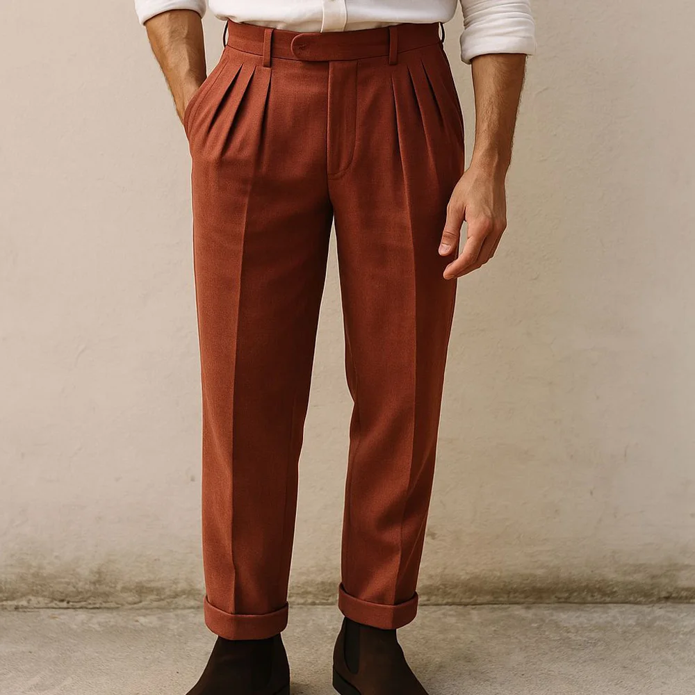 

Мужские однотонные плиссированные брюки, классические винтажные зауженные брюки, удобные дышащие деловые повседневные официальные брюки, офисная одежда