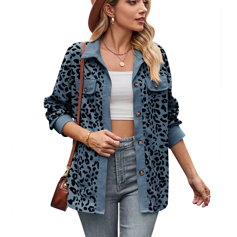 New autumn and winter luxury women's leopard print long sleeved jacket with buttons women's high-end jacket shirt