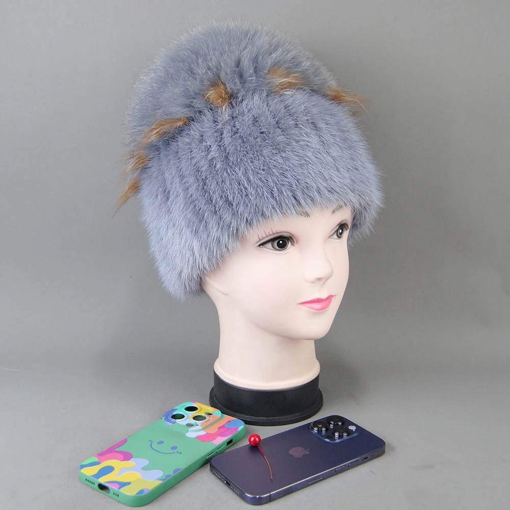 New Arrival Winter Women Luxury Real Mink Fur Hat Natural Warm Mink Fur Cap Top Fox Fur Bomber Caps Knitted Lady Real Fur Hats