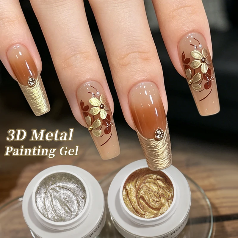 Esmalte en gel metálico BORN PRETTY dorado y plateado 5ml, delineador metálico 3D, efecto metal súper brillante, dibujo de líneas, barniz UV 5