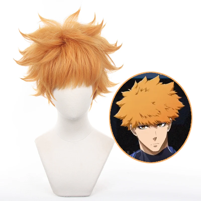 

Anime Hero Kunigami Rensuke Cosplay Wig 30cm Short Yellow Orange Heat Resistant Hair Team Z No.9 Wigs + Wig Cap
