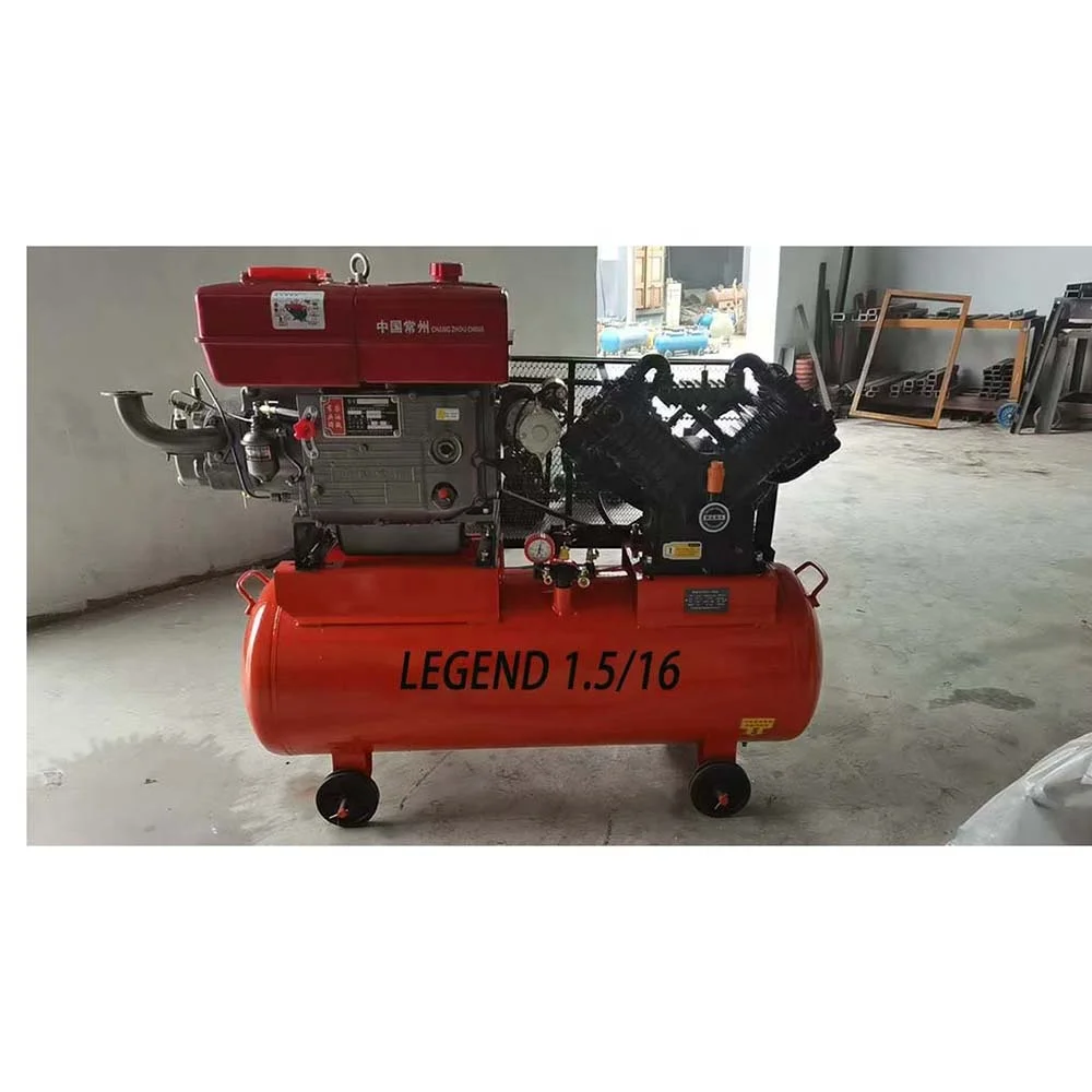 W1.5/16 Type  Lubricated Piston Air Compressor Air Cooled Portable 25 HP 500L Tank Motor Legend 16bar for Mines