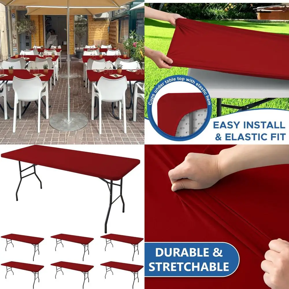 

Red Elastic Spandex 6-Foot Rectangle Table Covers, 6 Pack, Outdoor Picnic, Christmas, Dining, Party Use