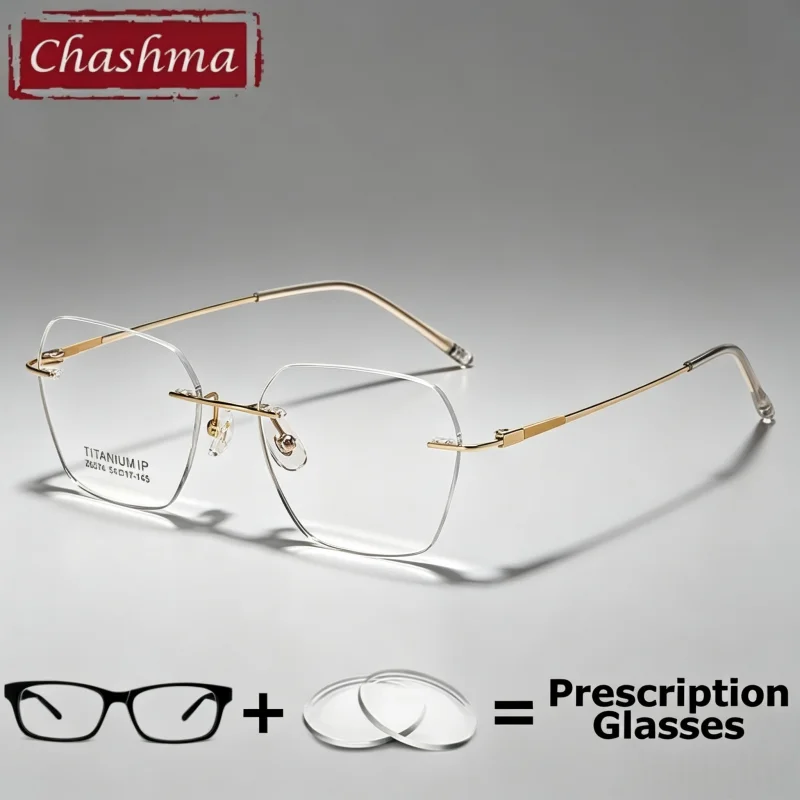 Chashma Prescription Glasses Rimless Eyeglasses Frames Progressive Men Optical Recipe Eyewear Titanium Multifocal Spectacles