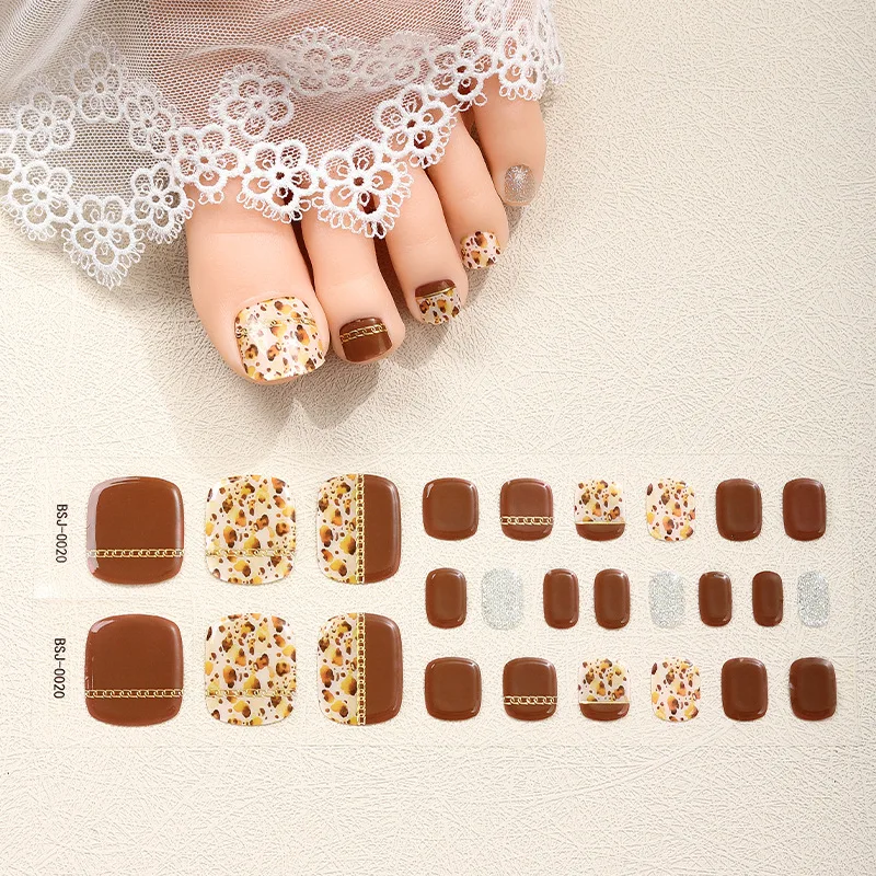 26 pcs Toe Semi Tersembuh Gel Nail Art Stickers Polish Waterproof Full Cover Nail Wraps With Tools Manicure Nail Sticker Decoration