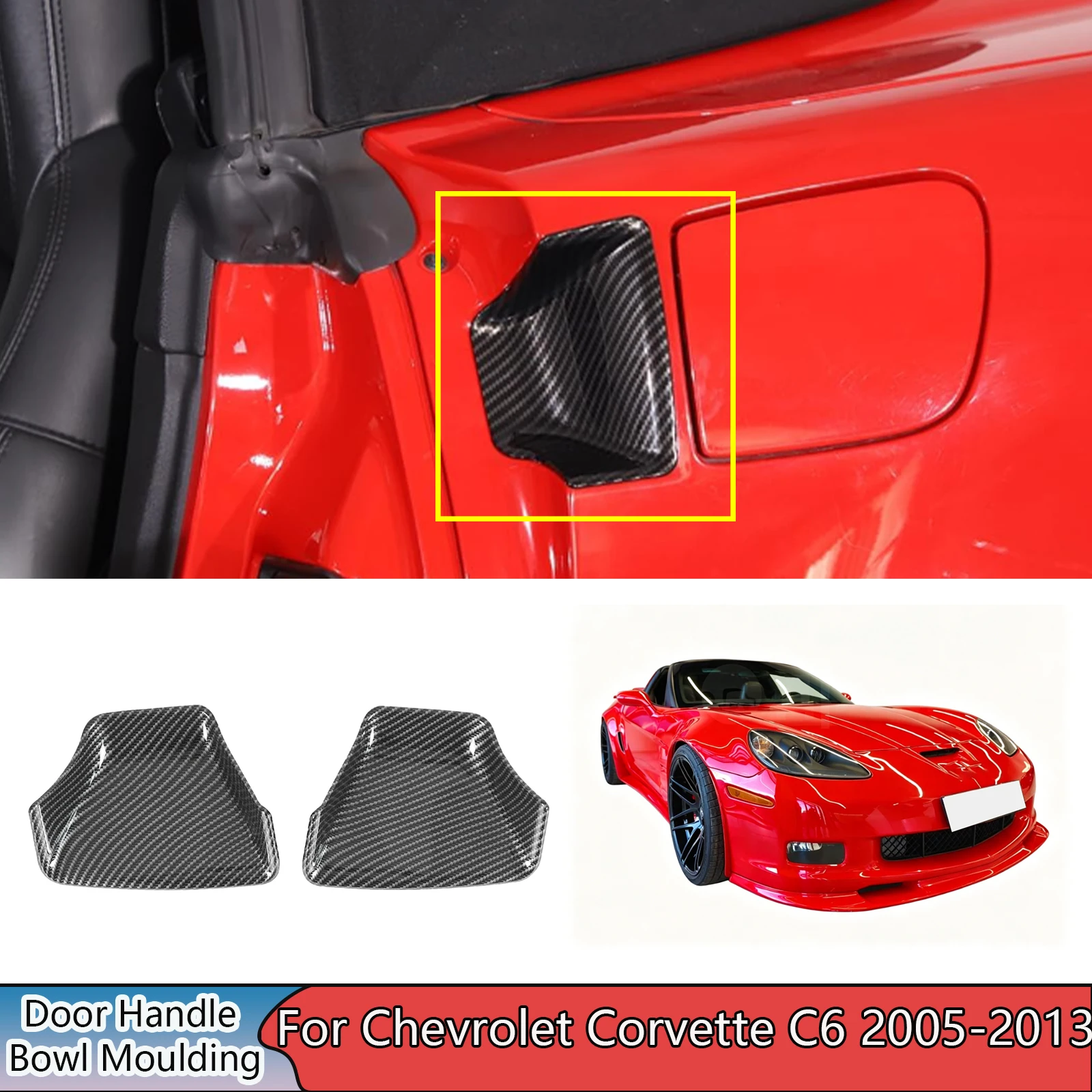 For Chevrolet Corvette C6 2005-2013 A Pair Of Door Handle Bowl Cover Trim Frame ABS Carbon Fiber Painted Glossy Black Body Kit