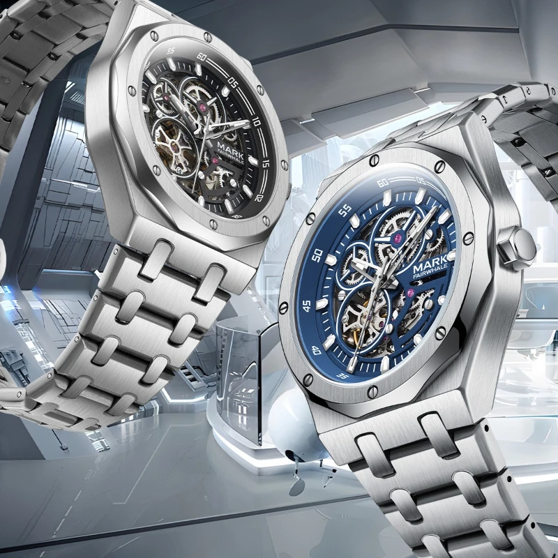 

Mark Fairwhale 6840 Automatic Watch For Men Luxury Steel Blue Watches Man Dress Tourbillon Mechanical Wristwatch Reloj Hombre