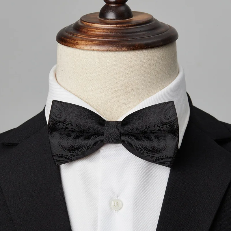 1 Piee Men's Solid Pattern Bow Tie for Wedding Groom Black Color Elegant Best Man Suit Black Formal Butterfly Tie Party Trendy