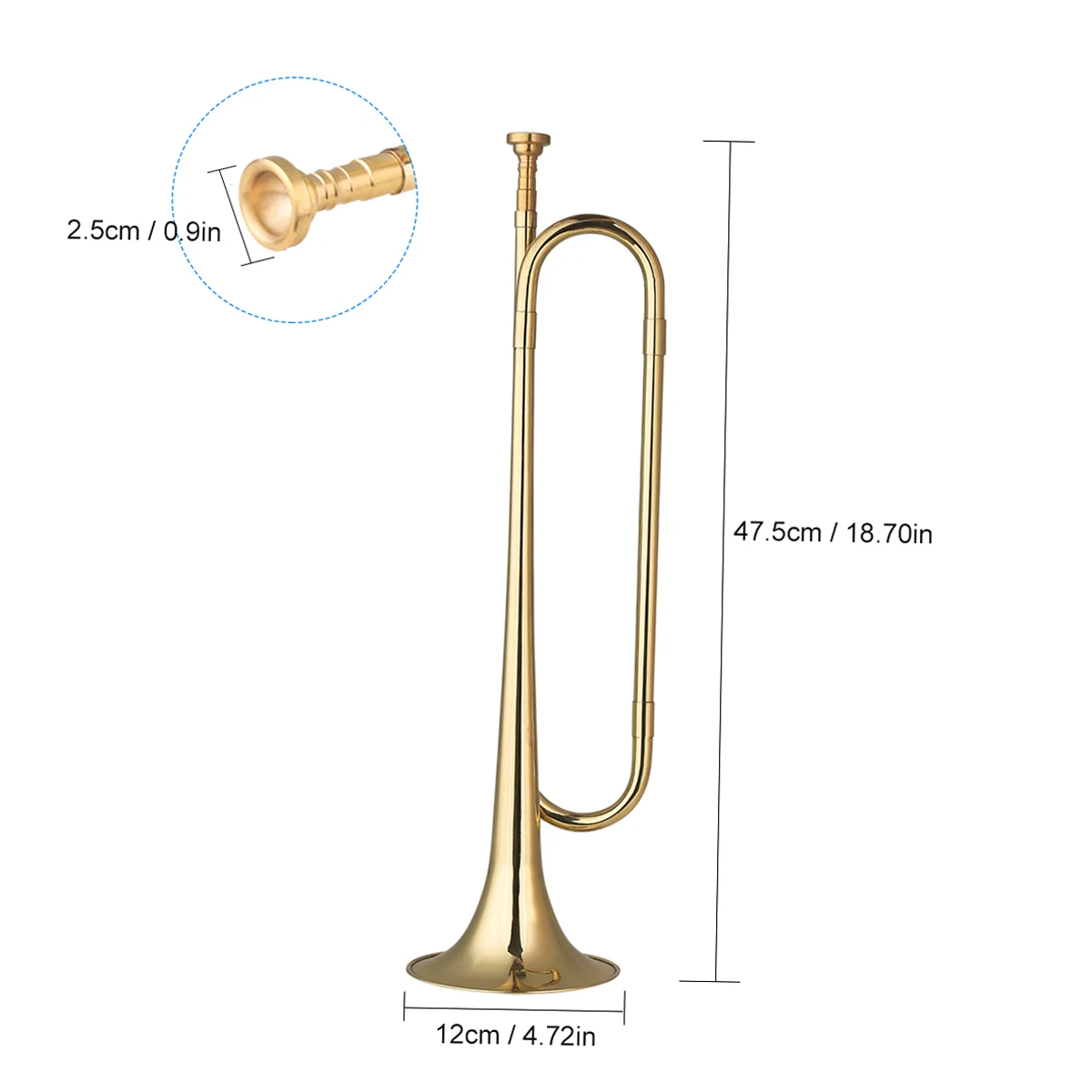 Brass C Bugle Call Gold-Plated Trumpet Cavalry Horn with Mouthpiece Musical Instrument for Beginners School Military Orchestra