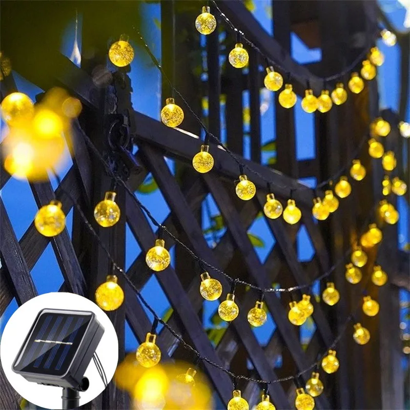 

8 Modes Solar Warm Light Crystal Ball Cherry Blossom 5M/7M/12M LED String Light Fairy Garlands for Christmas Party Outdoor Decor