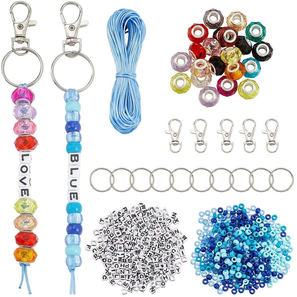 

DIY Keychain Making Kit Including Alloy Swivel Lobster Claw Clasps 304 Stainless Steel Split Key Rings Plastic Beads