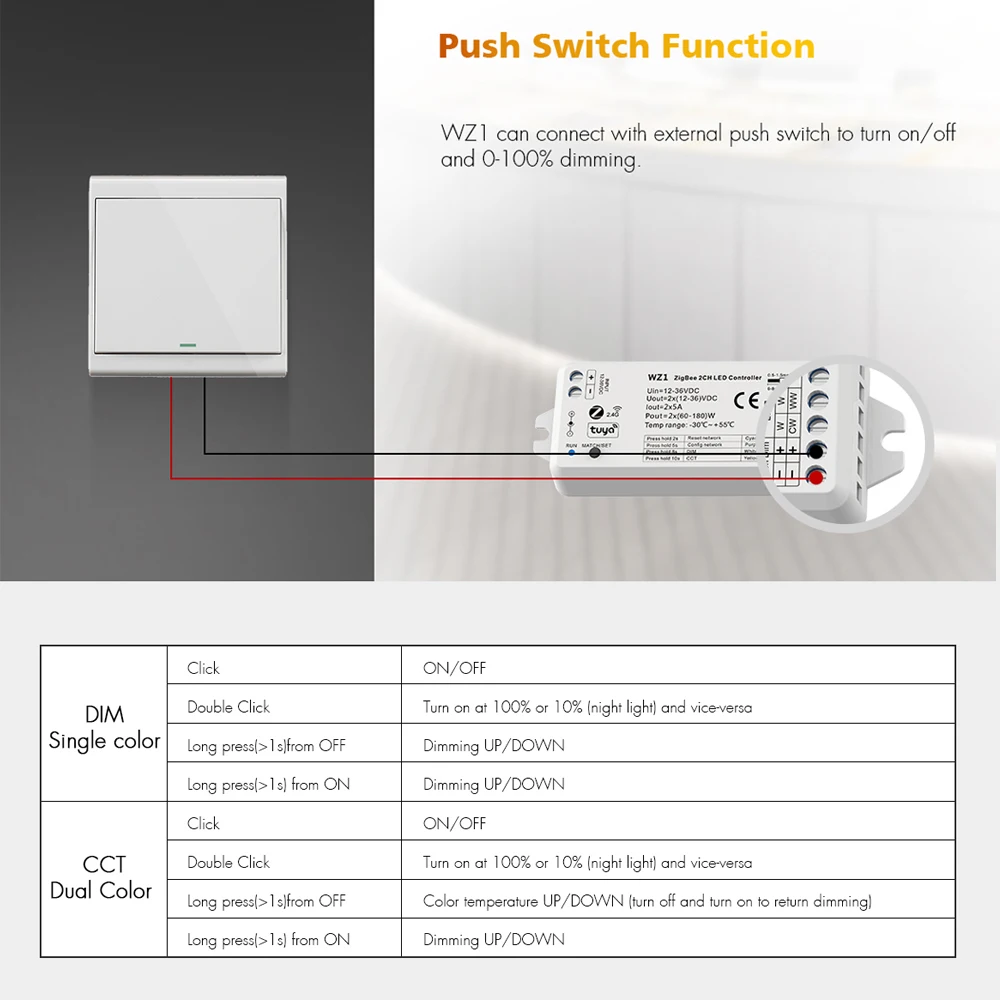 Tuya Zigbee 2CH Led Controller 12V 24V Dimmer CCT WW/CW Single Color Strip 2.4G Wireless Remote Control works Alexa Google Home