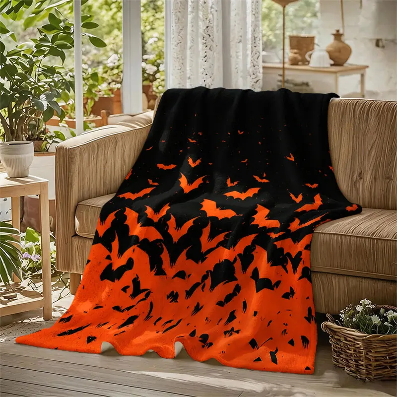 Orange Bats Smoke Black Flannel Blanket Perfect for Sofa Office Bed Travel Sleep Read Relax Camping Four Season Use