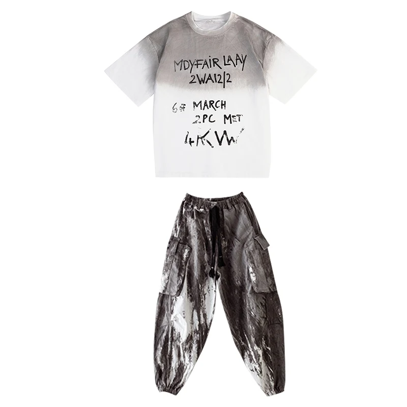 Kinder Kostüm Street Dance Hip Hop Dance Kurzarm Top Cargo Hosen Outfits Kinder Jazz Modern Dance Performance Tragen DN18293