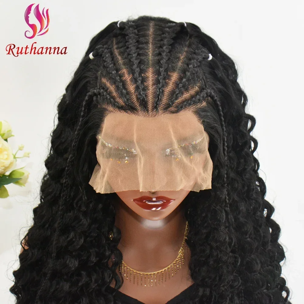 13x6 frente do laço trançado perucas afro kinky encaracolado 24 Polegada peruca longa encaracolada sintética para mulheres peruca de moda de renda transparente uso diário