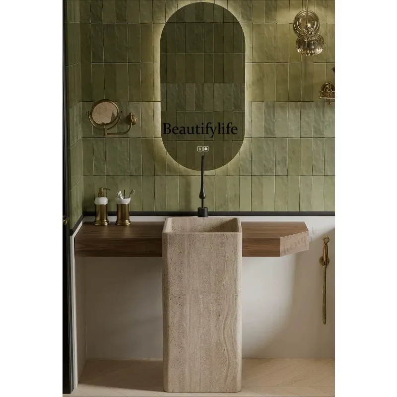 A4567 Customized basin with rock slab column basin, cave stone pattern ceramic bathroom, household wash basin.