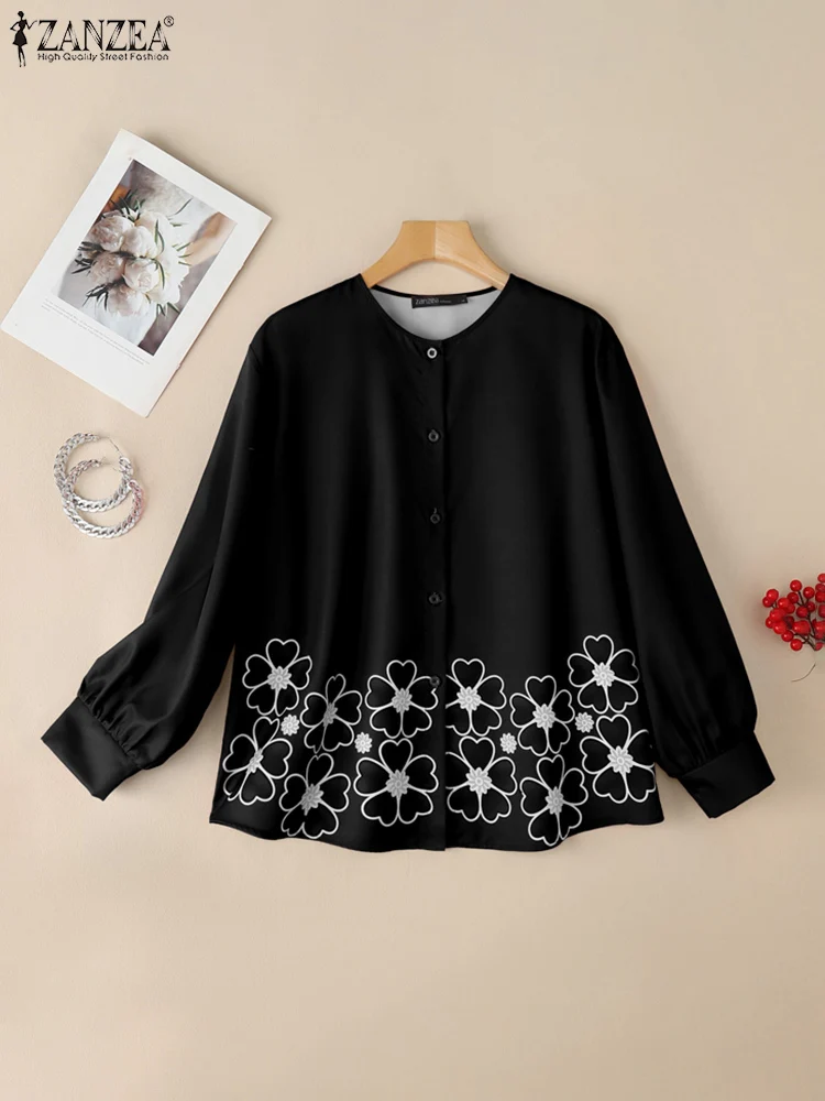 

2025 ZANZEA Women Long Sleeve Printed Shirt Elegant Work Blouse Casual Button Up Blusas Stylish Holiday Tops Oversize Chemise