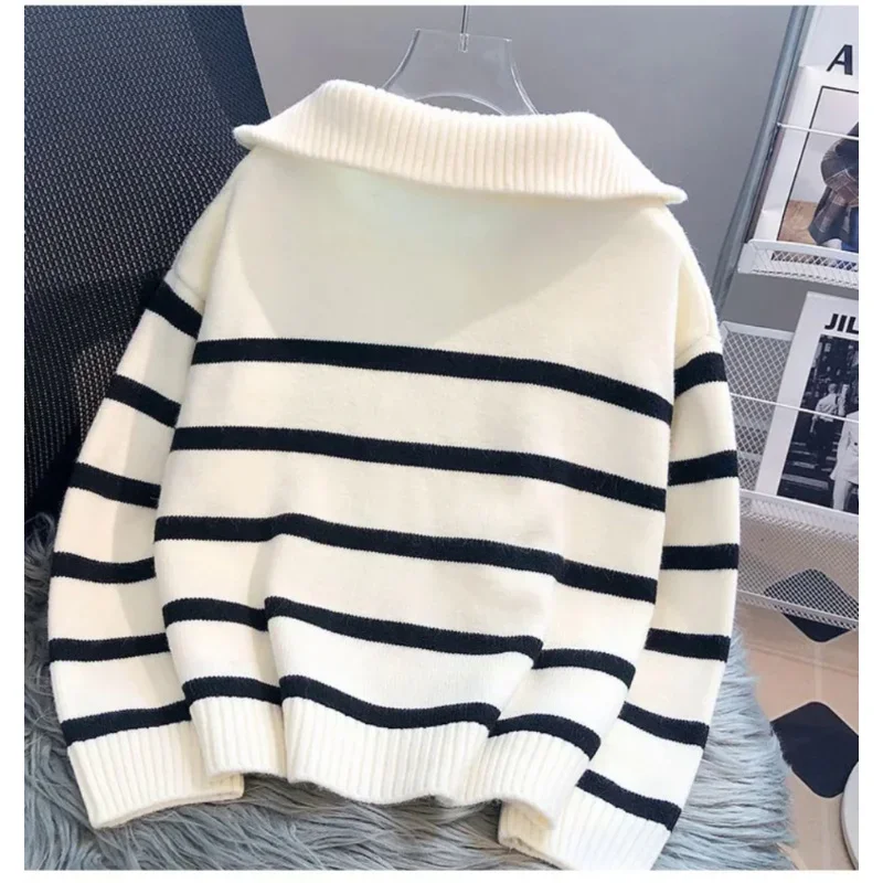 Sweater pullover women Spring and Autumn underwear 2024 New zipper stripe underlay short style popular premium sweater female