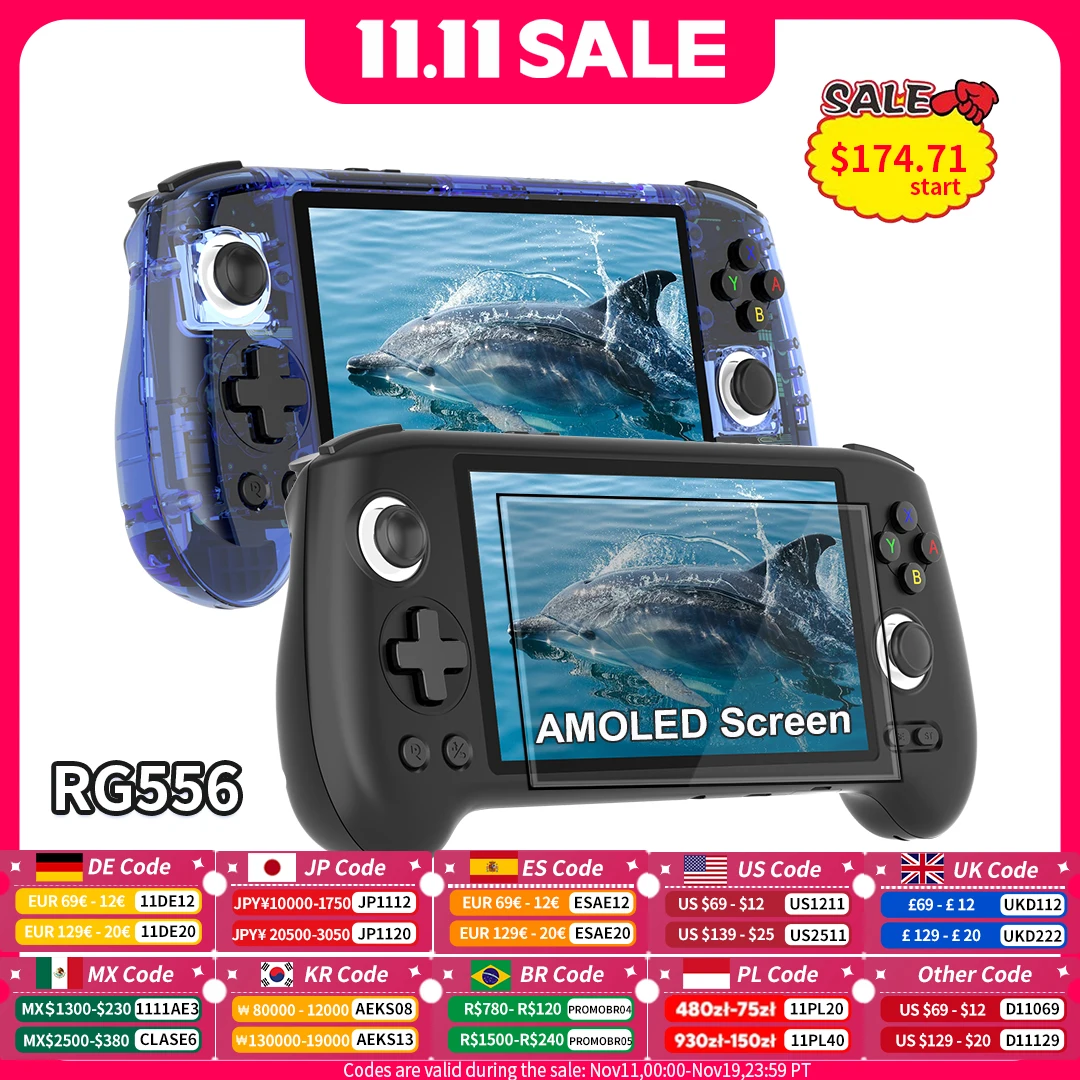 ANBERNIC RG556 Handheld Game Console Unisoc T820 Android 13 5.48 inch AMOLED Screen 5500mAh WIFI Bluetooth Retro Video Players