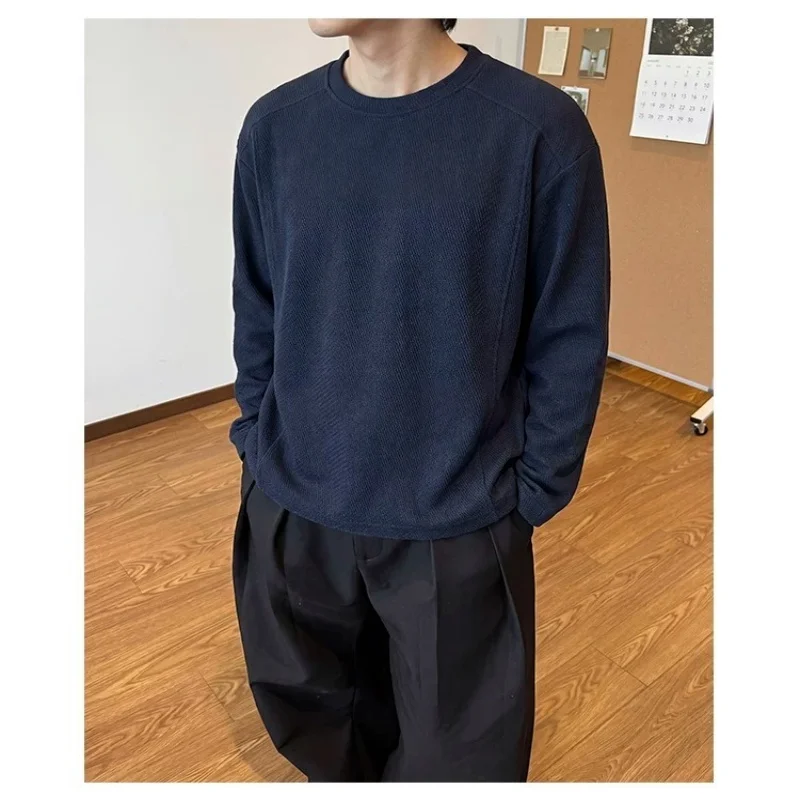 Lazy style small neckline deconstruction long sleeved T-shirt base shirt men's style spring and autumn new retro loose top