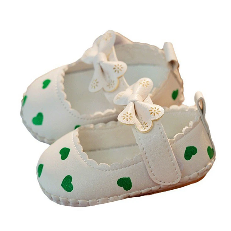 Baby Girl Cute Princess Shoes Heart Print Big Bowknot Non-Slip Soft Sole Adorable Leather Shoes