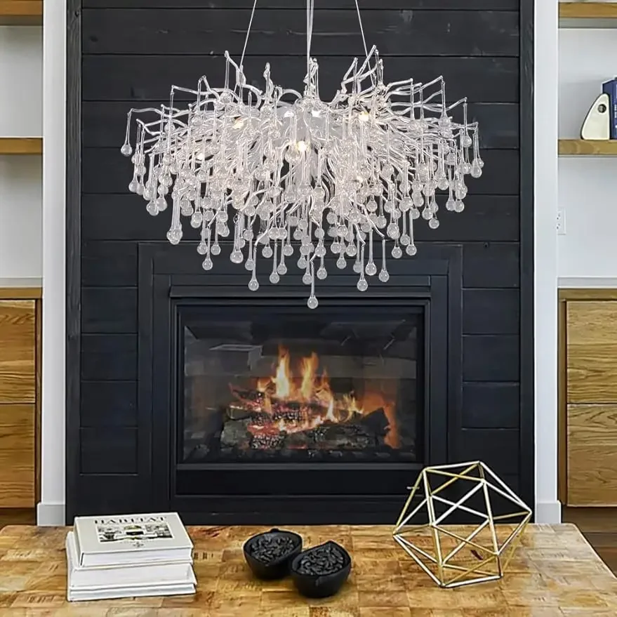 

Люстра Arcolights в форме капли дождя, Серебряная Люстра 31 дюйм для верхнего потолка, прихожей, коридора, светильник с подвесным хрусталем