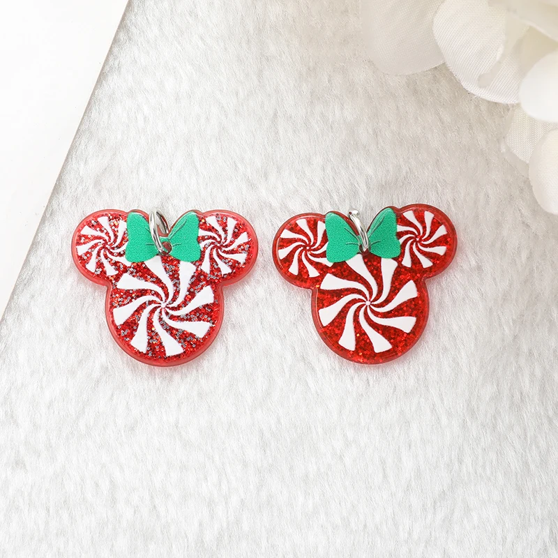 10Pcs Christmas Candy Charms Creative Acrylic Two Side Print Pendant For Necklace Earring DIY Making Accessories