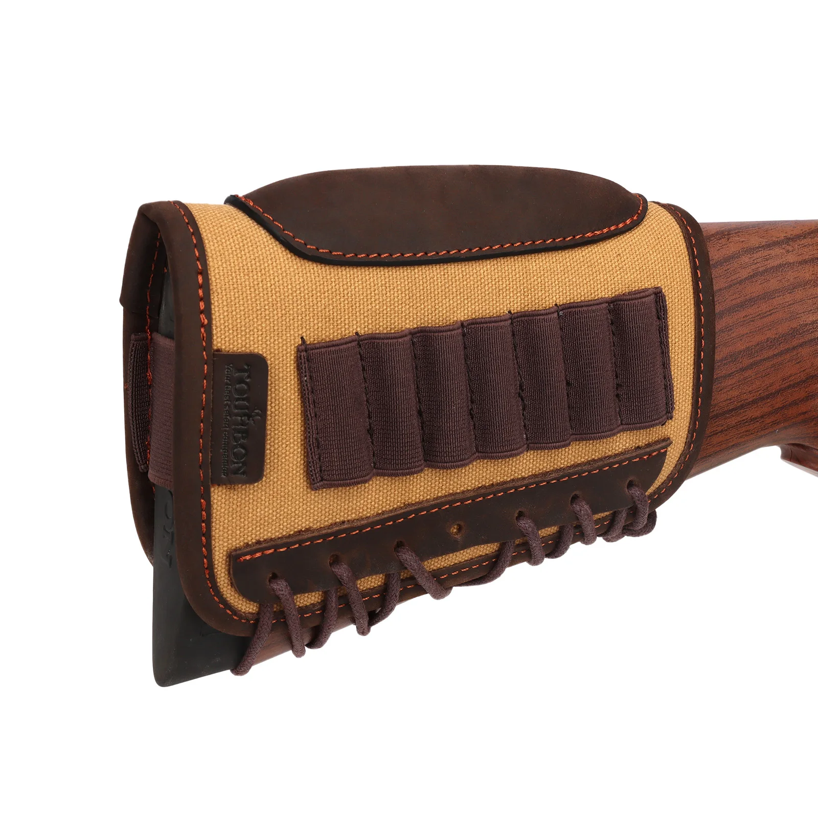 Tourbon Canvas&Leather Rifle Cheek Rest  Adjustable Gun Buttstock Cover with Ammo Cartridges Bullet Holder for Shooting Hunting view 2