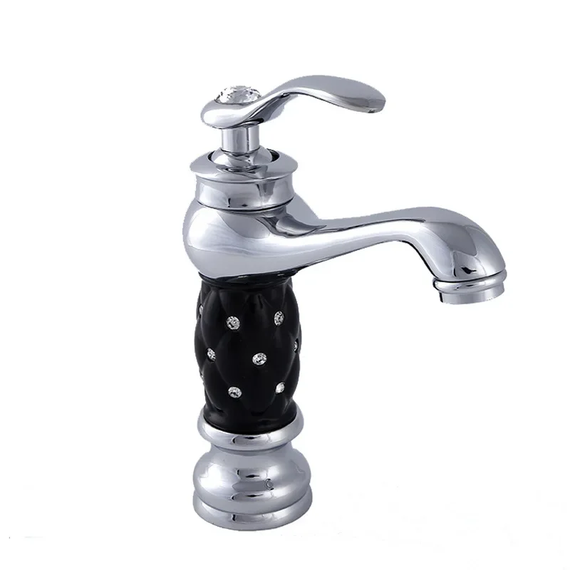 

All-copper gold, black and white ceramic diamond-encrusted basin, hot and cold faucet, seated single-hole basin, high mixed fauc
