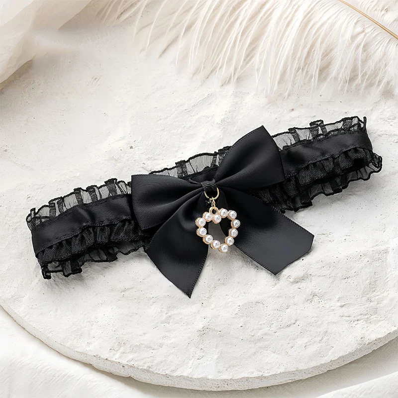 Black White Cute Collar Lolitas Handmade Vintage Lace Heart Choker For Women Gothic Bow Knot Necklace Girls Uniform Accessorie