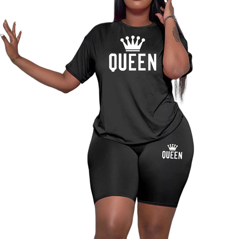 2025 Summer New Arrival Women's Tracksuit 2pcs Set Queen Printed O-Neck T-shirt Sport Shorts Urban Fashion Ladies Casual Outfits