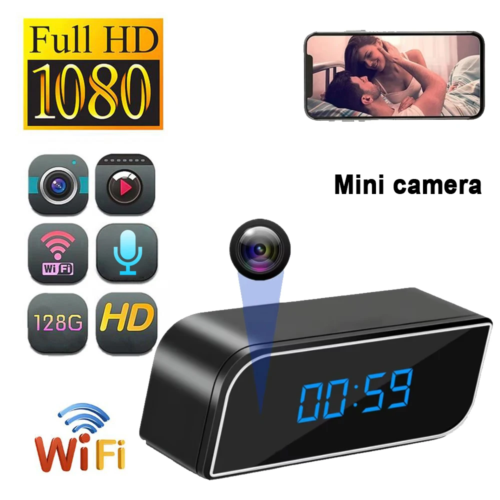 

2025 high-definition 1080P WiFi mini clock camera, night vision mobile video alarm, supports wireless video, sports recording