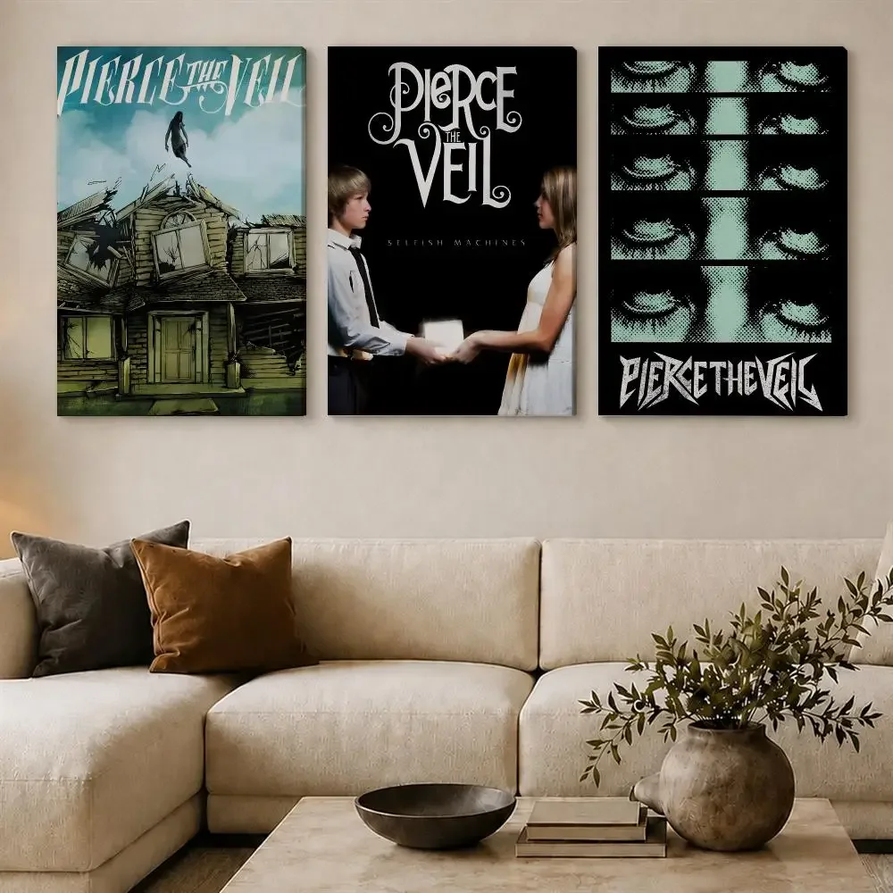 band P-Pierce The Veil Painting Calligraphy Framed Canvas Wall Art Gallery Wrapped Ready to Hang Living Room Bedroom Home Decor