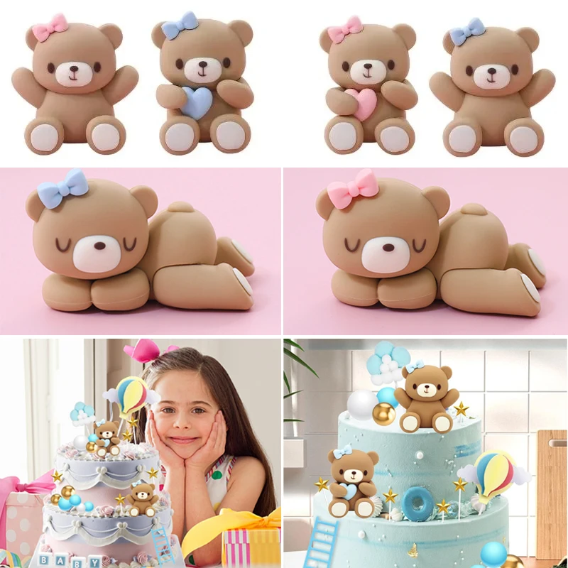 

Bear Dolls Cake Decoration Cake Topper Kids Toy for Baby Boy Girl 1st Birthday Baby Shower Gender Reveal Party Supplies