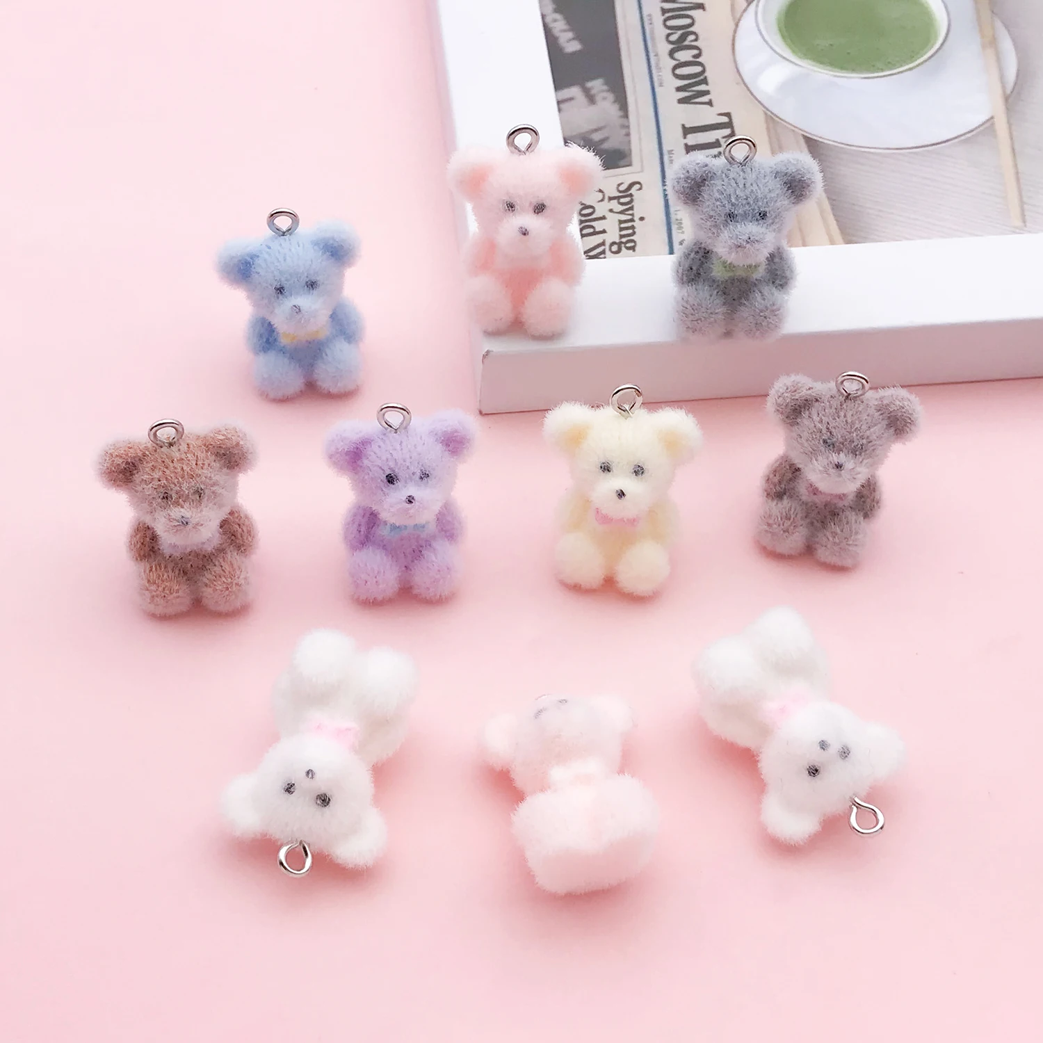 5pcs/10pcs Resin Flocking Teddy Bear Pendant Jewelry Making DIY Earrings Charms for Jewelry Bracelets Necklace