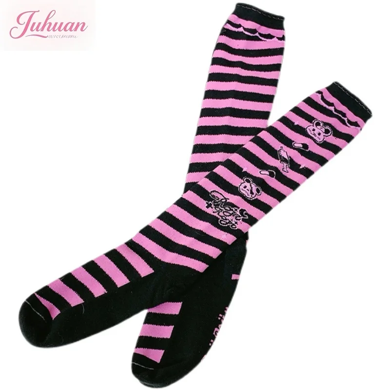 Japanese Subculture Y2k Striped Skinny Leg Socks Lolita Women's Autumn Uniform Medium Tube Socks Thick Combed Cotton Sock