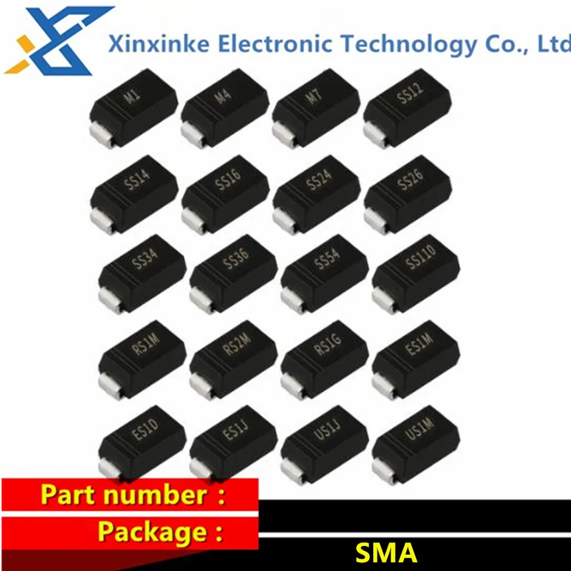 2000PCS/REEL SMA Schottky Diodes SS14/SS24/SS210/SS34/SS36/SS54/SS26/SS16/SS310/SS510/SS56/M1/M4/M7