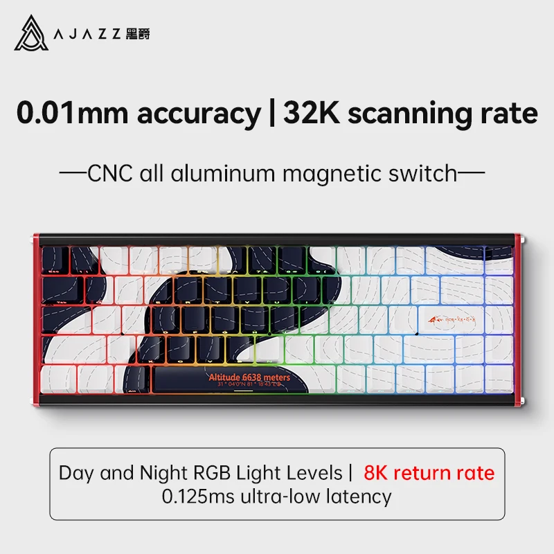 

AJAZZ ALUX68 wired aluminum alloy e-sports game magnetic mechanical switch keyboard full key hot swappable color ARGB backlight 8 kHz return rate PC/Web Multi System Switching