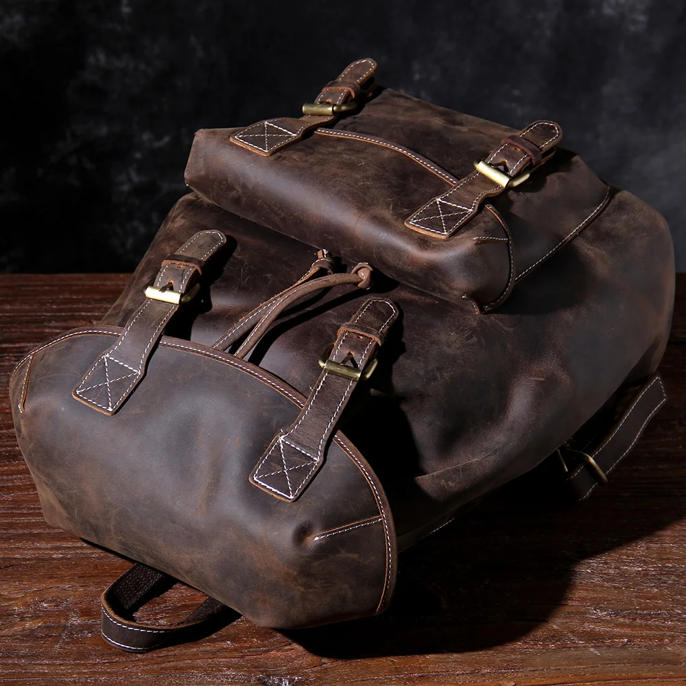 S.WORKER Vintage Echtleder-Rucksack für Herren, Reise-Vintage-Crazy-Horse-Schultasche, Große Laptop-Schultertasche aus Rindsleder für Männer – Detail 25