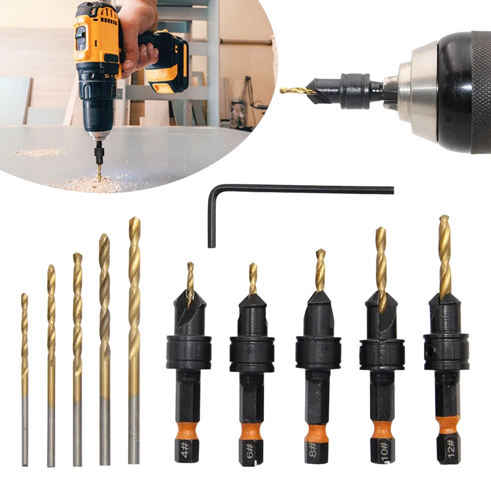 

Countersink Drill Bit Set 1/4 Inch Hex Drilling Tool For Woodworking Bench Drill Electric Drill Power Tool Parts