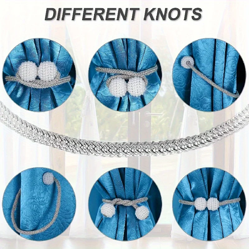 4pcs  Curtain Tieback, Artificial Pearl Ball Decoration  Curtain Buckle, Curtains Holdback Curtains Rope, For Bedroom Living Roo