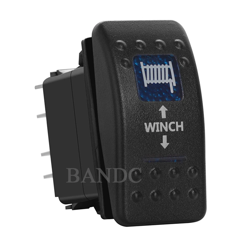 Blue Led Winch IN OUT Momentary Rocker Switch 7 Pin (ON)-OFF-(ON) DPDT 3 Way Toggle Switch for Car ARB UTV ATV Jeep Can Am Jeep