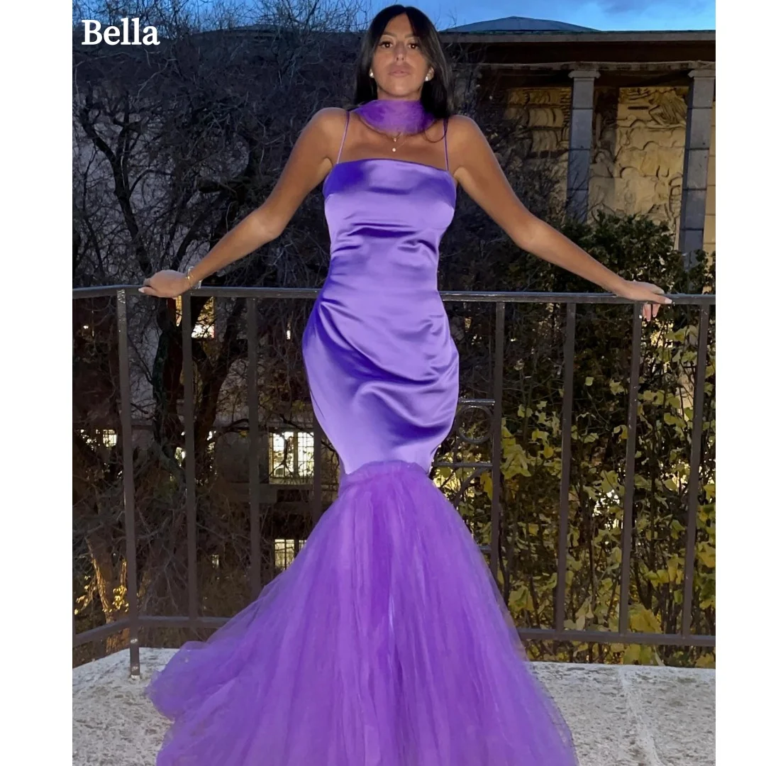 

Bella Customized Mermaid Satin Robes De Soirée Tulle Scarf Party Dresses Strapless Prom Dress Floor Length Formal Evening 2026