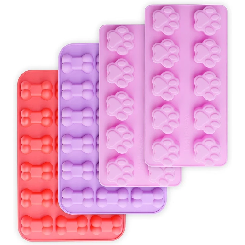 

4Pcs Puppy Dog Paw and Bone Silicone Molds Non-Stick Food Grade Molds for Chocolate Kitchen Dining Bakeware Cake Tools Accessory