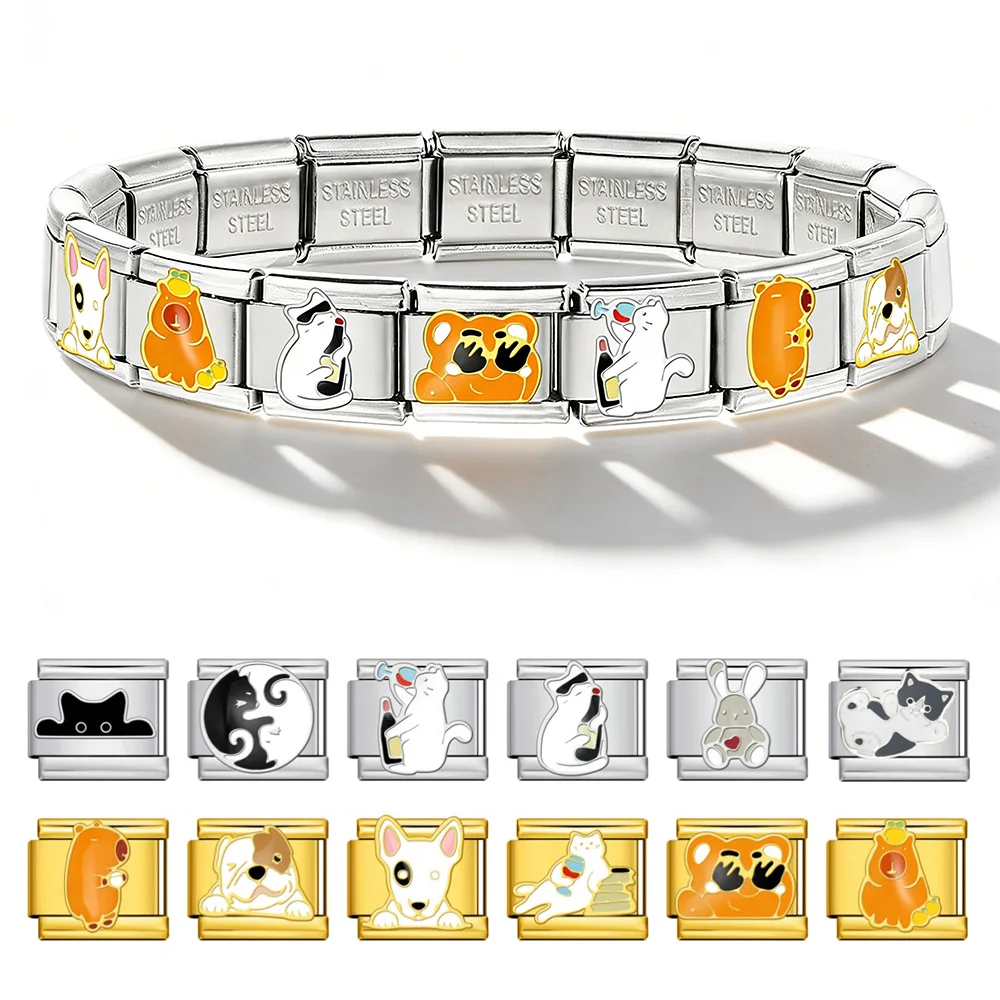 Colorful Animal Series Dog Cat Italian Charm Link fit 9mm Stainless Steel Jewelry 2026 Making DIY Tredny Bracelet Holiday Gifts