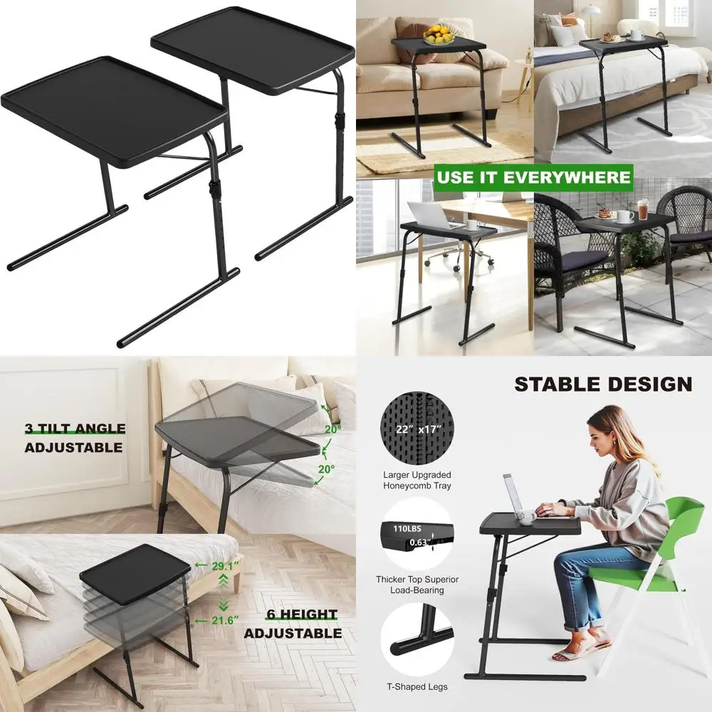 

Adjustable Height & Angle TV Dinner Tray, Large Couch Laptop Table, Black, 16.9x22x29.1in, 110lbs