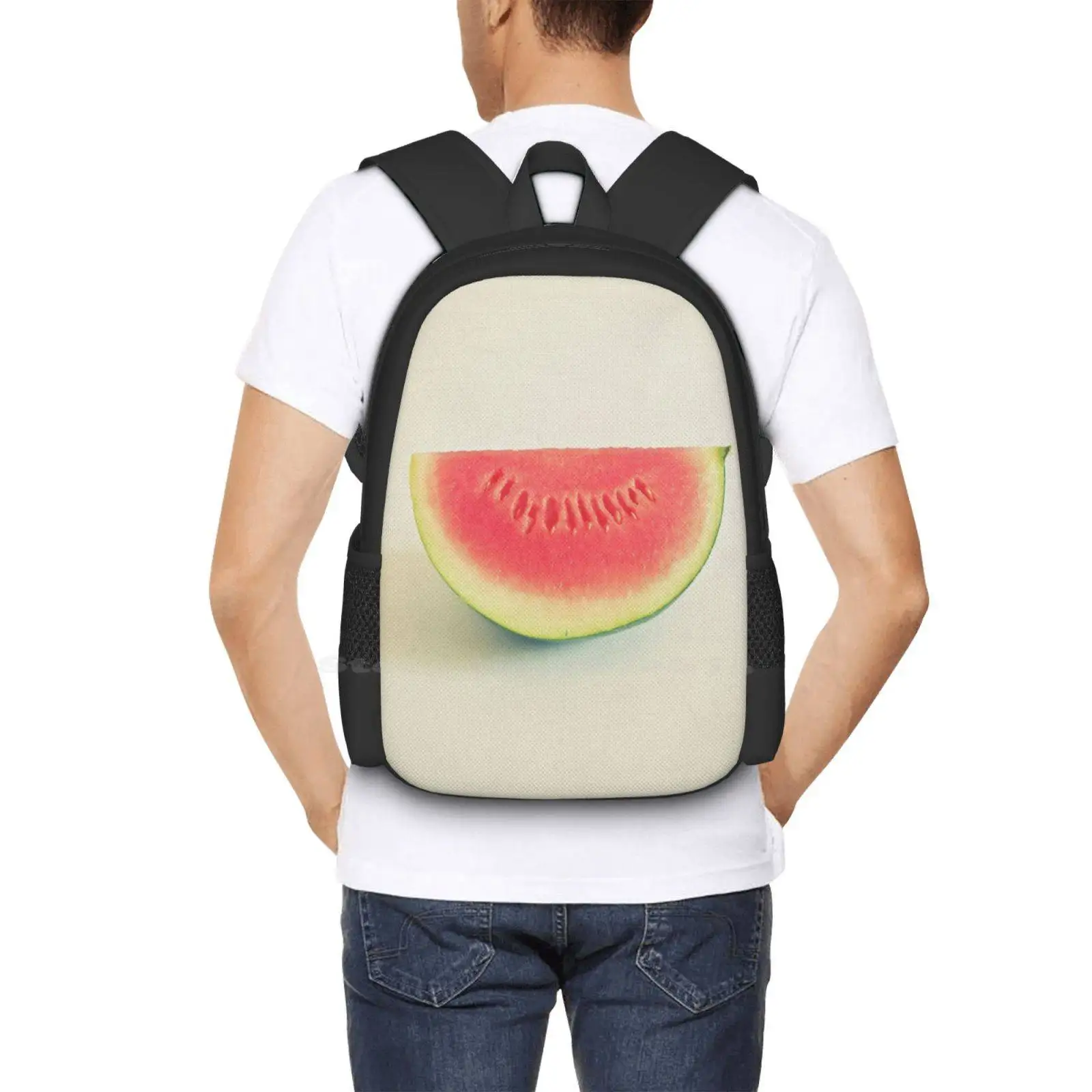 Watermelon Fashion Pattern Design Travel Laptop School Backpack Bag Watermelon Fruit Summer Retro Still Life Food Dark Green